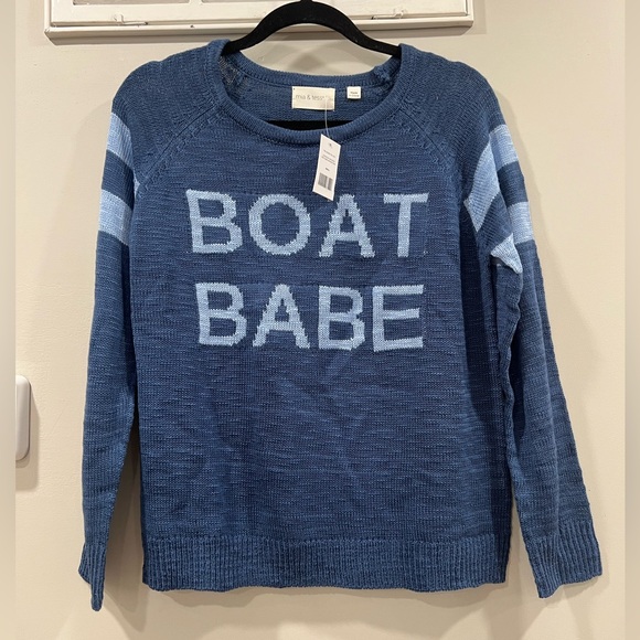 Boat Babe Crew Neck Saying Sweater in Navy - Picture 2 of 6